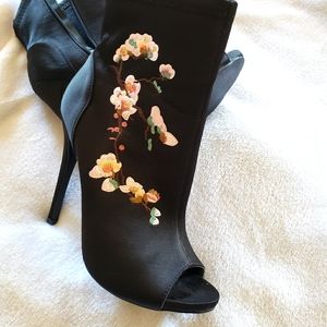 Just Fab Peep Toe Embroidered Heel Booties